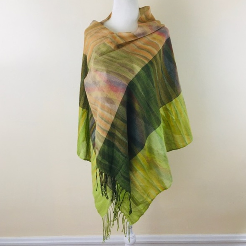 Pashmina & Silk Green Tones Wide Scarf